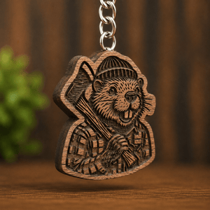 COMING SOON Lumberjack Beaver Walnut Keychain - Painted Door on Main