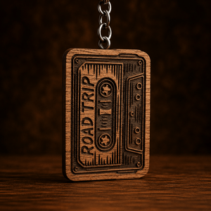 COMING SOON Road Trip Cassette Walnut Keychain - Painted Door on Main