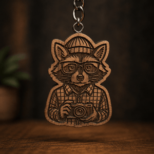 COMING SOON Trash Panda Photog Walnut Keychain - Painted Door on Main