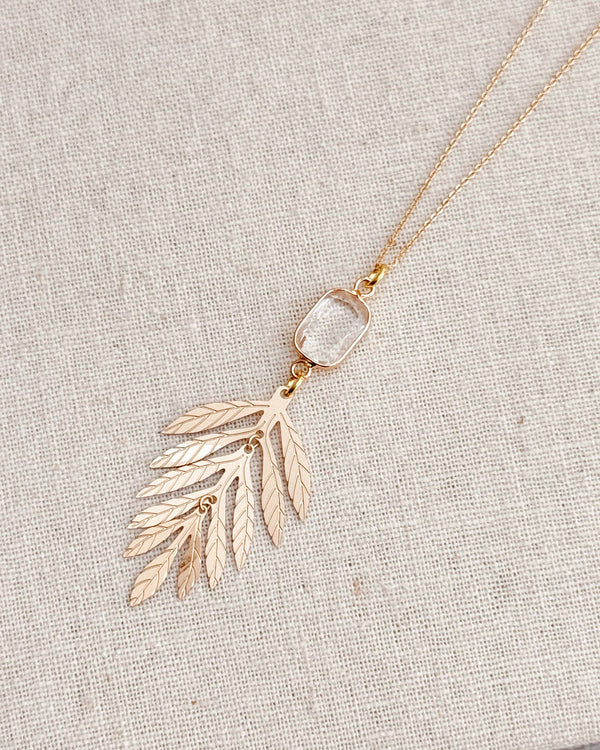 Crystal Quartz Leaf Necklace - Gracie Rose Designs - Painted Door on Main