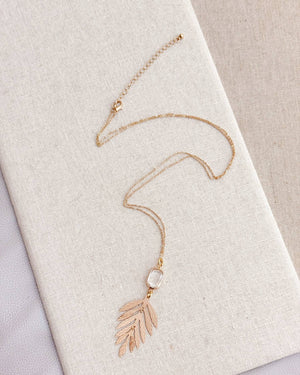 Crystal Quartz Leaf Necklace - Gracie Rose Designs - Painted Door on Main