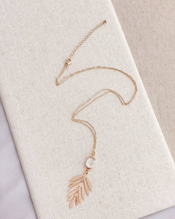 Crystal Quartz Leaf Necklace - Gracie Rose Designs - Painted Door on Main