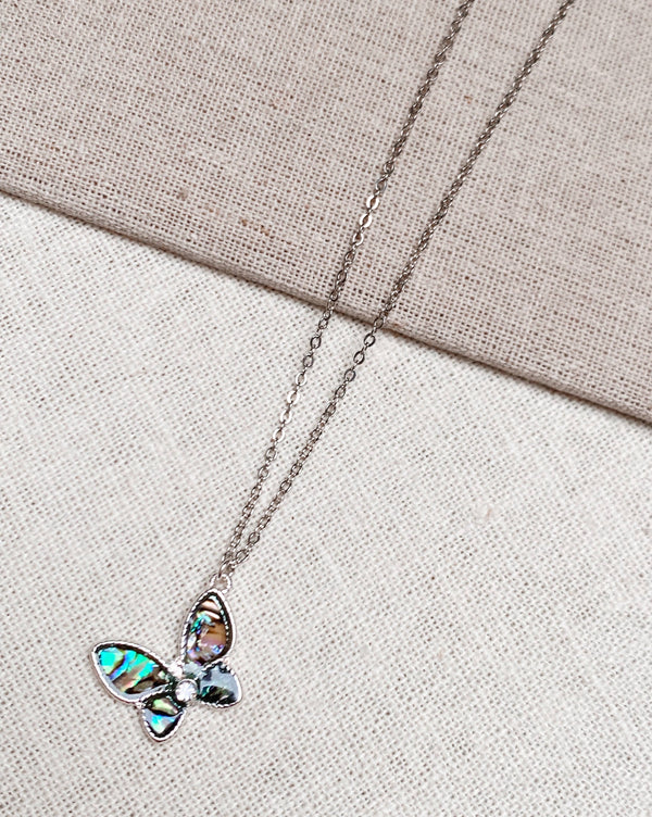 842-22 Rhodium Abalone Butterfly Necklace - Gracie Rose Designs