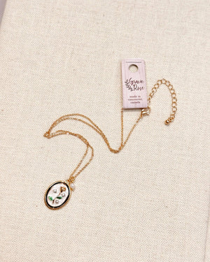 Enamel Floral Oval Charm Necklace Gold - Painted Door on Main