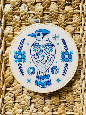 Folk Blue Jay Embroidery Kit - Hook, Line & Tinker - Painted Door on Main