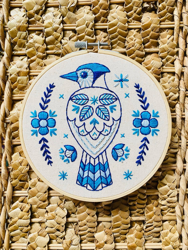 Folk Blue Jay Embroidery Kit - Hook, Line & Tinker - Painted Door on Main