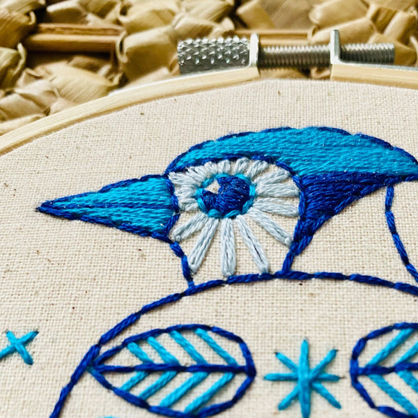 Folk Blue Jay Embroidery Kit - Hook, Line & Tinker - Painted Door on Main