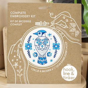 Folk Blue Jay Embroidery Kit - Hook, Line & Tinker - Painted Door on Main