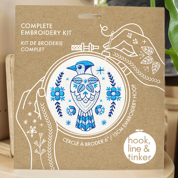 Folk Blue Jay Embroidery Kit - Hook, Line & Tinker - Painted Door on Main