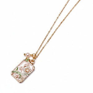 Freshwater Pearl & Floral Pendant Necklace – Gold - Painted Door on Main