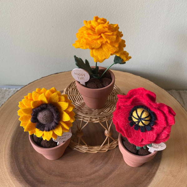 “Happy Fall” Felt Autumn Flowers - ForgetBKnot - Painted Door on Main