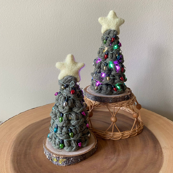 Holiday LIGHTED Mini Macrame Tree - ForgetBKnot - Painted Door on Main