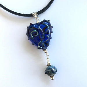 Lampwork Glass Heart + Leather Necklace (Long) - Painted Door on Main