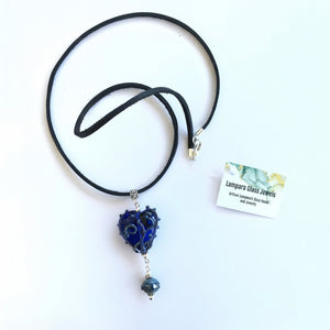 Lampwork Glass Heart + Leather Necklace (Long) - Painted Door on Main