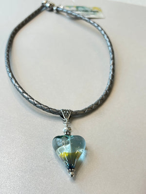 Lampwork Glass Heart + Leather Necklace (Short) - Painted Door on Main