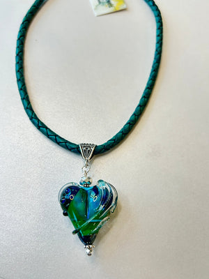 Lampwork Glass Heart + Leather Necklace (Short) - Painted Door on Main