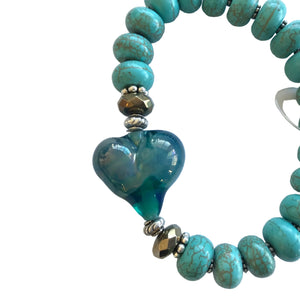 Lampwork Glass Heart Stretchy Bracelet - Painted Door on Main
