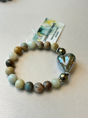 Lampwork Glass Heart Stretchy Bracelet - Painted Door on Main