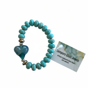 Lampwork Glass Heart Stretchy Bracelet - Painted Door on Main