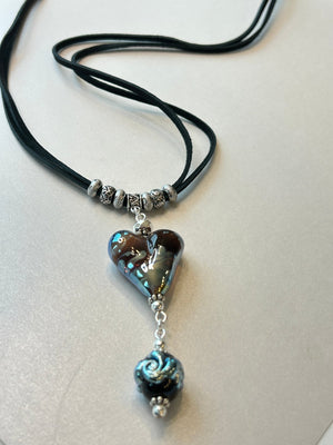 Lampwork Glass + Leather Tassel Necklace (Long) - Painted Door on Main