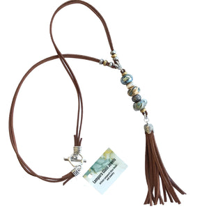Lampwork Glass + Leather Tassel Necklace (Long) - Painted Door on Main