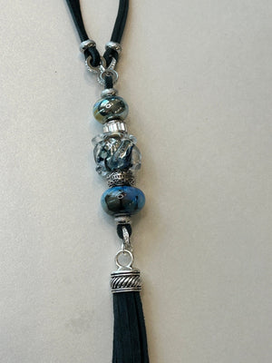 Lampwork Glass + Leather Tassel Necklace (Long) - Painted Door on Main