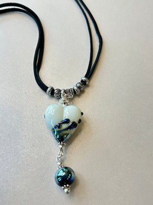 Lampwork Glass + Leather Tassel Necklace (Long) - Painted Door on Main
