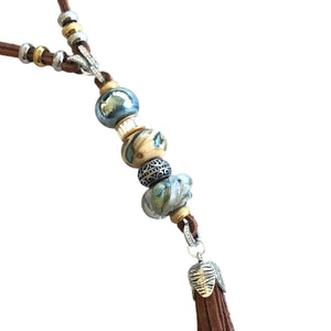 Lampwork Glass + Leather Tassel Necklace (Long) - Painted Door on Main