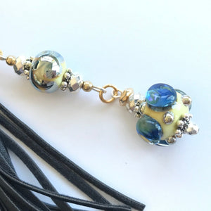 Lampwork Glass + Leather Tassel Purse Charm/Keychain - Painted Door on Main