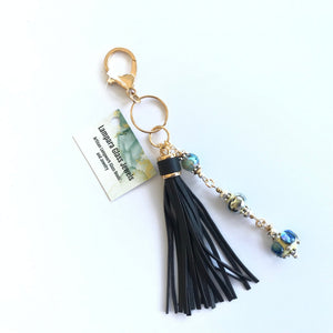 Lampwork Glass + Leather Tassel Purse Charm/Keychain - Painted Door on Main