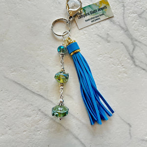 Lampwork Glass + Leather Tassel Purse Charm/Keychain (LPC) - Painted Door on Main