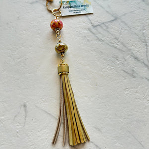 Lampwork Glass + Leather Tassel Purse Charm/Keychain (LPC) - Painted Door on Main
