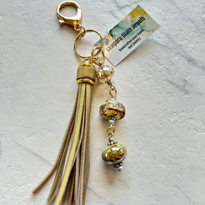 Lampwork Glass + Leather Tassel Purse Charm/Keychain (LPC) - Painted Door on Main