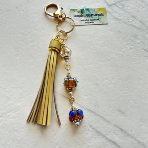 Lampwork Glass + Leather Tassel Purse Charm/Keychain (LPC) - Painted Door on Main