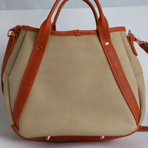 Leather Open - Top Purse - Beige + Orange - Painted Door on Main