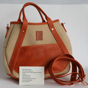 Leather Open - Top Purse - Beige + Orange - Painted Door on Main