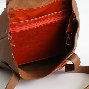 Leather Open - Top Tote - Brown + Orange - Painted Door on Main