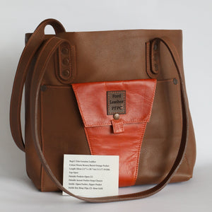 Leather Open - Top Tote - Brown + Orange - Painted Door on Main
