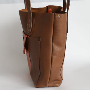 Leather Open - Top Tote - Brown + Orange - Painted Door on Main