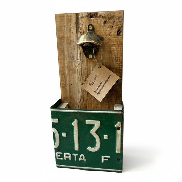 License Plate Bottle Opener - Rafter Diamond W - Painted Door on Main