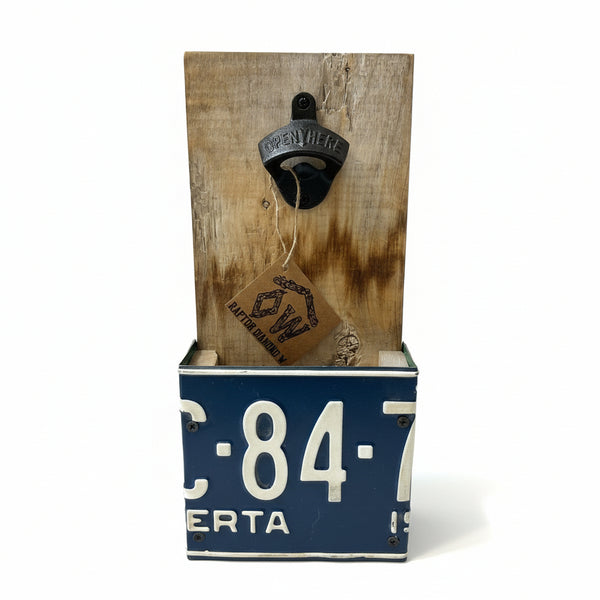 License Plate Bottle Opener - Rafter Diamond W - Painted Door on Main