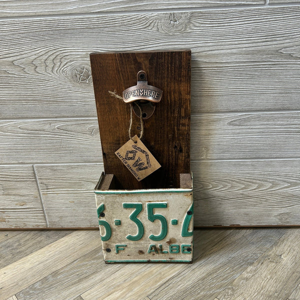 License Plate Bottle Opener - Rafter Diamond W - Painted Door on Main