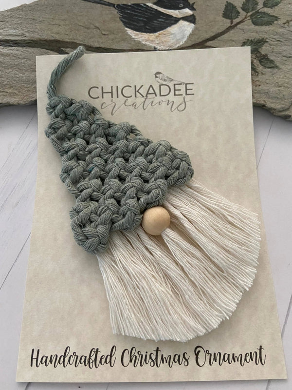 Macrame Gnome Ornament - Chickadee Creations - Painted Door on Main