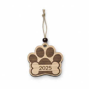 Paw Print 2025 Engraved Wood Ornament - Painted Door on Main