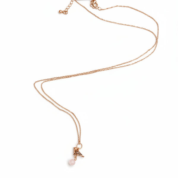 Rose Gold Quartz Bird Charm Necklace - Gracie Rose Designs - Painted Door on Main