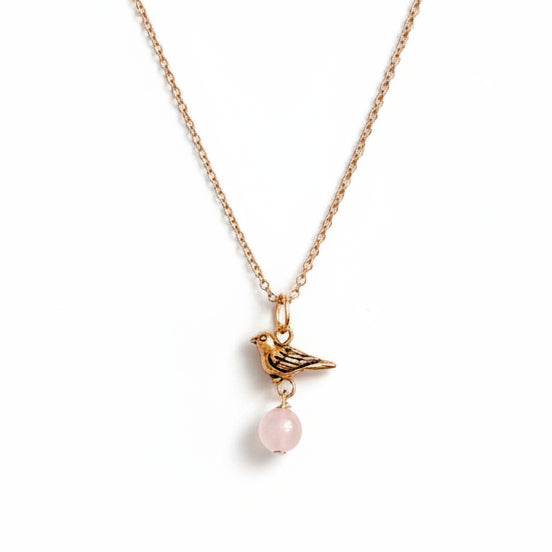 Rose Gold Quartz Bird Charm Necklace - Gracie Rose Designs - Painted Door on Main