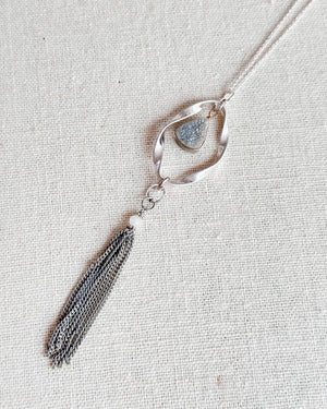 Silver Druzy Quartz Tassel Necklace - Gracie Rose Designs - Painted Door on Main