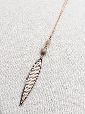 Silver & Gold Amazonite Leaf Necklace - Gracie Rose Designs - Painted Door on Main