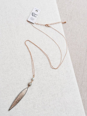 Silver & Gold Amazonite Leaf Necklace - Gracie Rose Designs - Painted Door on Main