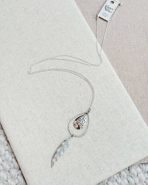 Silver Rhinestone Feather Necklace - Gracie Rose Designs - Painted Door on Main